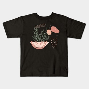 Abstract shapes stars lines and plants digital design illustration Kids T-Shirt